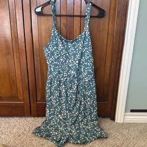 Floral Blue Maternity Romper with Pockets